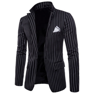 Spring Fashion Striped Men Single Button Slim Fit Suit Jacket Brand Casual Black Grey Blazer Coat Masculino Plus Size