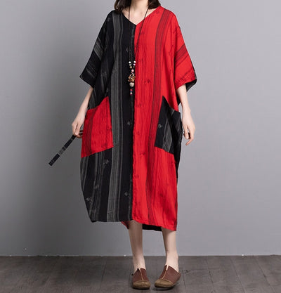 Dress Women Summer 2021 Female Loose Casual Big Pocket Retro Robe Vintage Women&#39;S Asymmetric Dresses TA1537