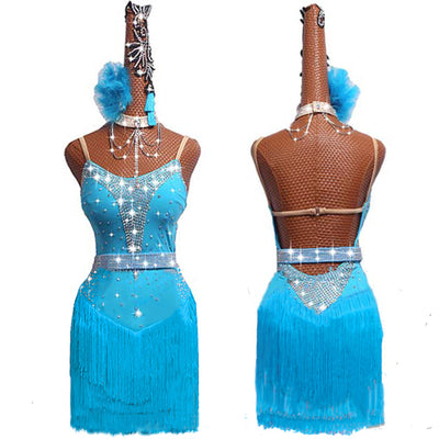 Sky Blue Latin Dance Dress Competition Costumes Skirt Performing Dress Adult Customize Children Red Matador Skirt Split Skirtes