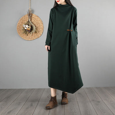 2021 Women Vintage Chinese Style Dress Lady Elegant Long Dresses Female Solid Color Loose Casual Retro Robe Vintage Femme 11857