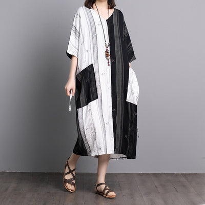 Dress Women Summer 2021 Female Loose Casual Big Pocket Retro Robe Vintage Women'S Asymmetric Dresses TA1537