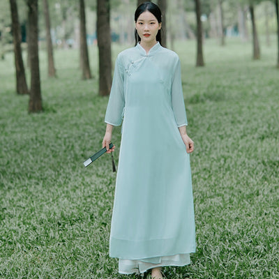 Traditional Chinese Style Clothing Women Hanfu Long Sleeve Dress Cheongsam Oriental Tang Dynasty Suit Vintage Robes Femme 12162