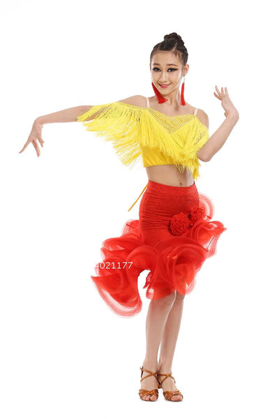 Kids Tassels Latin Salsa Ballroom Stage wear Dance Competition Dresses Costumes for Girls Dancer Wear Dancing Clothes