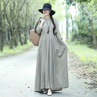 Chinese Style Maxi Dress 2021 Spring Womens Clothes Cotton Robe Oriental Oversized Dress Meditation Robe Vintage Femme 10166