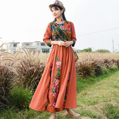 Chinese Style Beach Dresses 2021 Summer Boho Dress Bohemian Vestidos Sundress Robe Vintage Femme Embroidery Maxi Dress TA1969