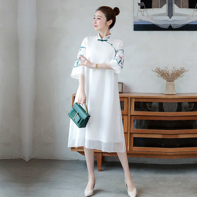 Chinese Style Dresses Summer 2021 Robe Vintage Femme Vestidos Elegant Womens Clothing Embroidery Plus Size Cheongsam Qipao 10554