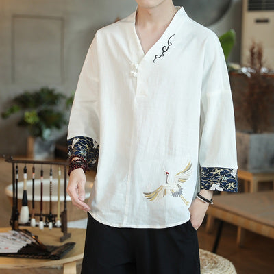 Summer Men Linen Shirt Chinese Style Retro Casual Tops Plus Size  Traditional Asian Clothes Tang Suit Tops for Man