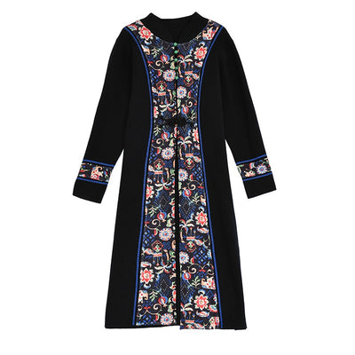 Women'S Clothing 2021 Autumn Dress Women Warm Winter Dress Chinese Style Long Dress For Women Long Sleeve Vintage Robe 11571