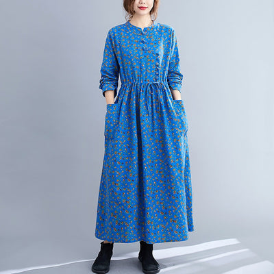 Vintage Cotton Linen Ethnic Dress Women 2021 Autumn Baggy Robe Femme Floral Print Oversized Maxi Long Dresses Female 11715