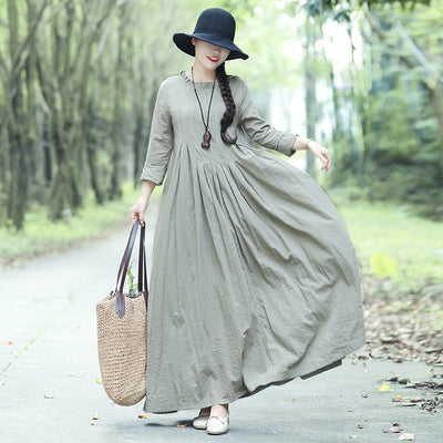 Chinese Style Maxi Dress 2021 Spring Womens Clothes Cotton Robe Oriental Oversized Dress Meditation Robe Vintage Femme 10166