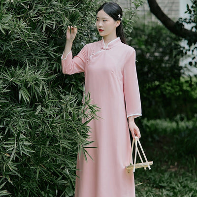 Traditional Chinese Style Clothing Women Hanfu Long Sleeve Dress Cheongsam Oriental Tang Dynasty Suit Vintage Robes Femme 12162